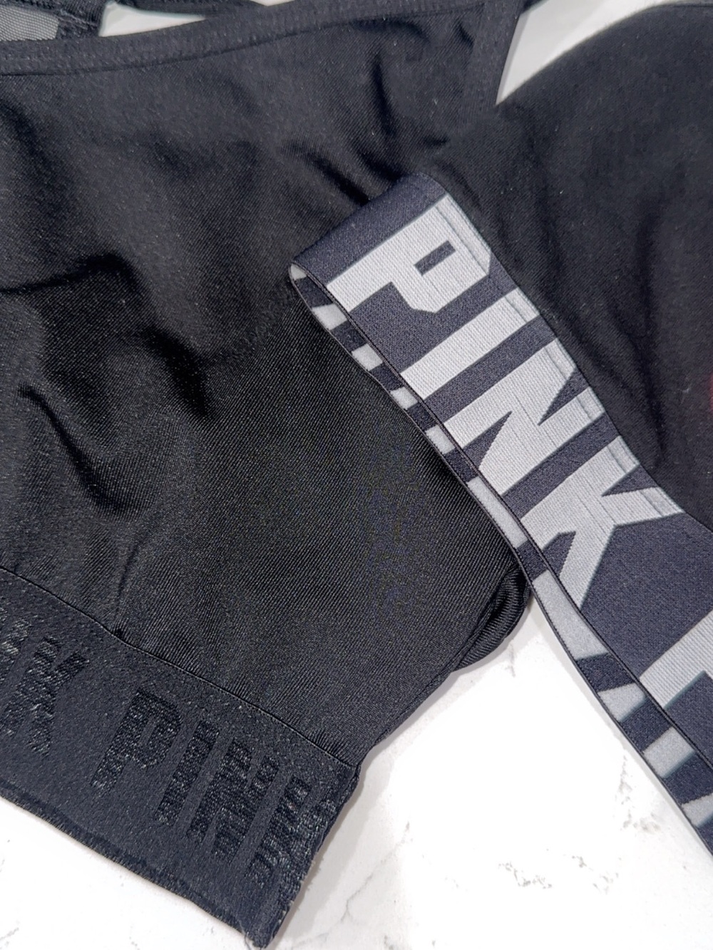 PINK Victoria's Secret Black  Tops with Bright Pink Logo Accents - Picture 5 of 6